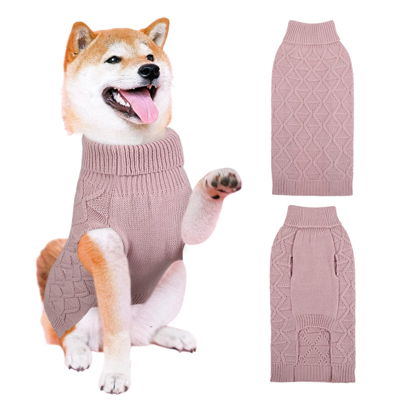 ASENKU Dog Turtleneck Sweaters, Winter Dog Sweaters Clothing, Classic Wired Knit Clothing for Cold Weather, Ideal Gift for Pets(Pink, S) Small Pink - PawsPlanet Australia