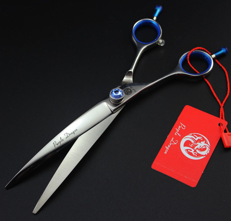 [Australia] - Purple Dragon 7.0" Left Handed Japan 440C Steel Dog Grooming Hair Cutting Scissor &Curved &Thinning/Blending Shear with Bag - for Mancinism Pet Groomer or Family DIY Curved scissor 