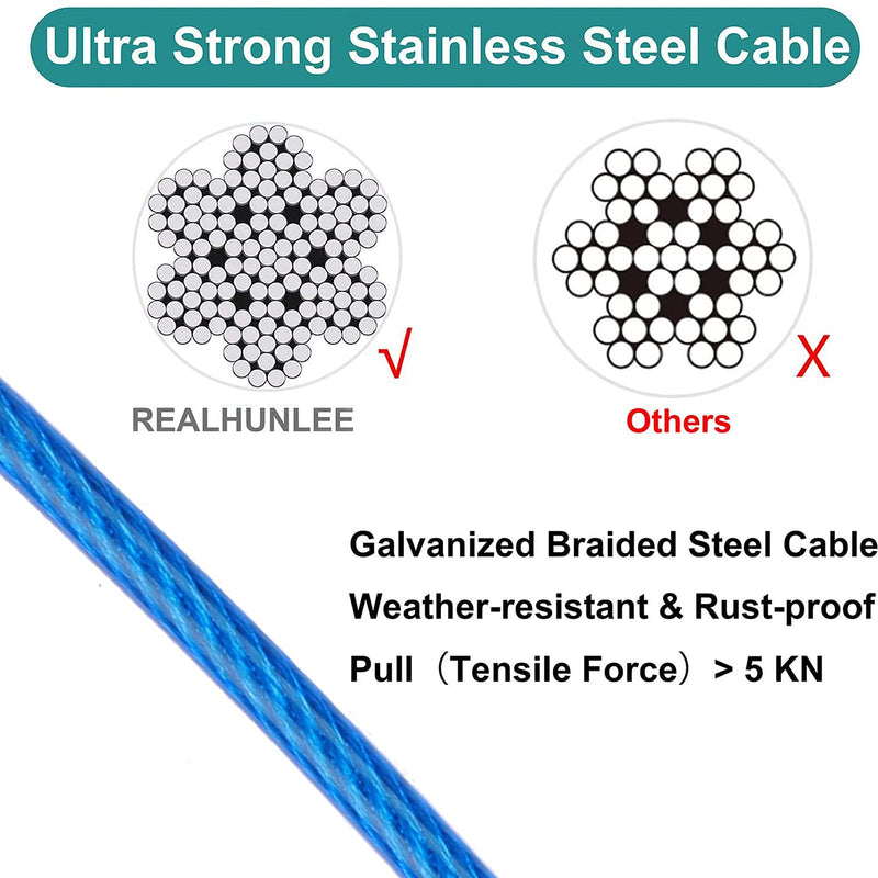 Dog Tie Out Cable - 16 ft Length 550 lbs Break Strength Galvanized Braided Steel Cable with PVC Coating Chew Proof Lead for Small to Large Dogs Pets Yard Camping Outdoors (0.20in (rdiamete) Blue) 0.20in (rdiamete) Blue - PawsPlanet Australia