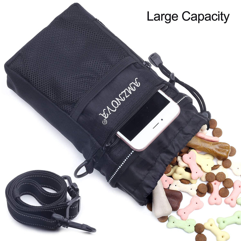 AMZNOVA Dog Treat Bag, Multi-Purpose & Portable Puppy Treat Pouch, Adjustable Waistband & Poop Bag Dispenser, 2 Sizes Dog Training Pouch for Walking, Hiking Large (Capacity: 7cup) Black - PawsPlanet Australia