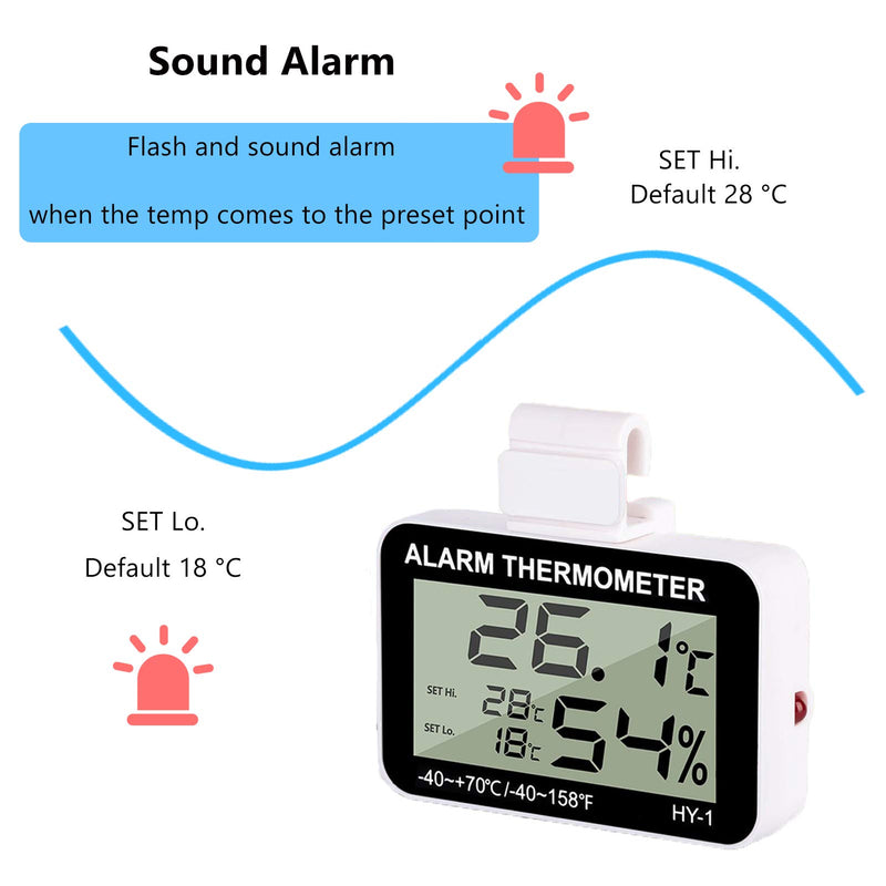 capetsma Mini Hygrometer Reptile Thermometer Digital LCD Monitor Reptile Thermostat Humidity Meter Gauge Reptile Supplies Humidifier for Terrarium Greenhouse Basement Babyroom - F/C - Sound Alarm - PawsPlanet Australia