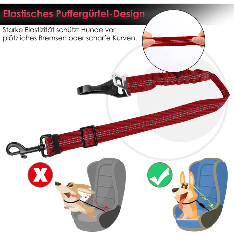 Eyein dog seat belt, 3 in 1 seat belt dog car with reflective elastic nylon bungee, dog seat belt for all dog breeds and car seats trunk, 70 cm (red) 70 cm (55-70 cm) red - PawsPlanet Australia