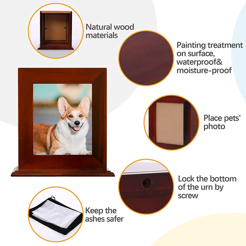 Kuoser Pet Wooden Cremation Urns for Ashes, Dog/Cat Keepsake Box with Photo Frame, Funeral Casket Memorial Urn with Acrylic Glass Photo Protector for Pet Lovers Brown - PawsPlanet Australia
