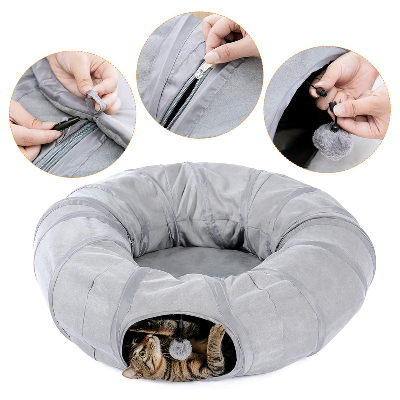 PAWZ Road cat tunnel cat toy dog tunnel donut circle shape foldable removable gray - PawsPlanet Australia