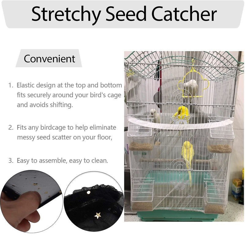 Bonaweite 11.8” Mesh Bird Seed Catcher, Birdcage Stretchy Guard Cover, Bird Cage Nylon Shell Skirt Traps Guards Black-clean - PawsPlanet Australia