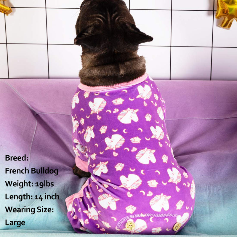 kyeese Dog Pajamas Unicorn Soft Material Stretchable Dogs Pajamas Onesie Pet Pjs Dog Clothes Large Purple (Unicorn) - PawsPlanet Australia