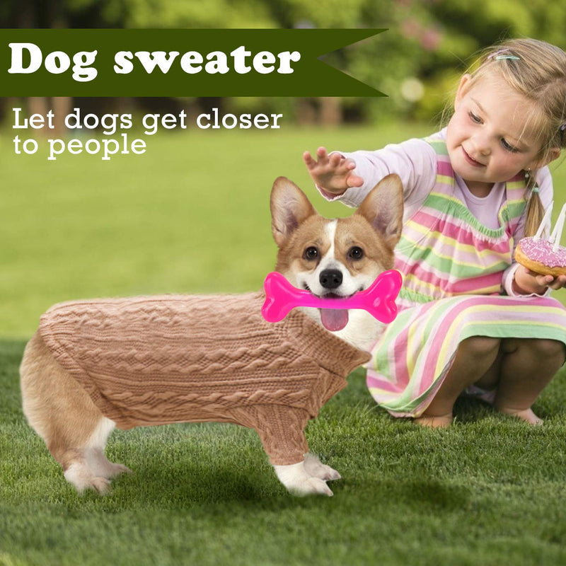 KONUNUS Knitted Small Dog Sweater Warm Dog Jumper Coat Puppy Winter Clothes for Dogs Cats, Khaki - PawsPlanet Australia