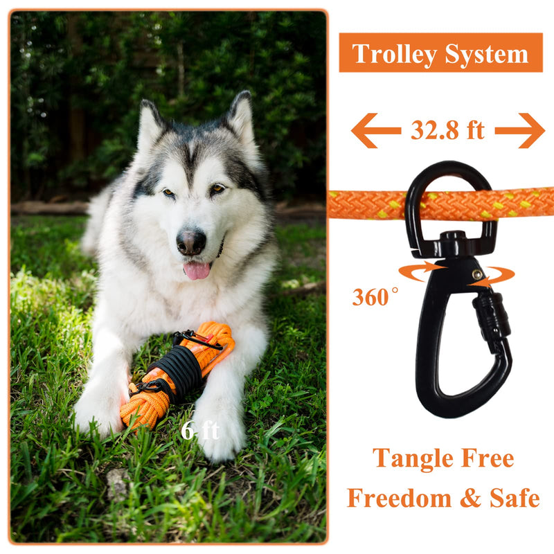 Dog Camping Gear Tie Out Cable Trolley System Runs for Outside Dog Runner for Yard Large Dogs Zipline Leash for Backyard Slip Leads Outdoor Up to 200 lbs 32.8ft - PawsPlanet Australia