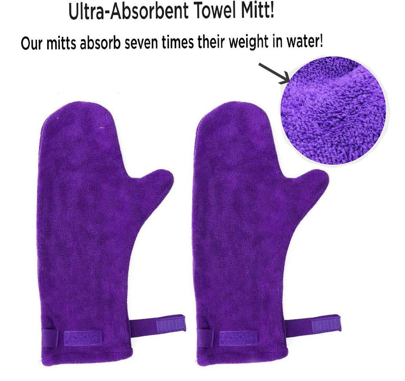 HANGYAN 2 Pack Dog Drying Mitts, Dog Towel Glove, Ultra Absorbent Microfiber Pet Purple - PawsPlanet Australia