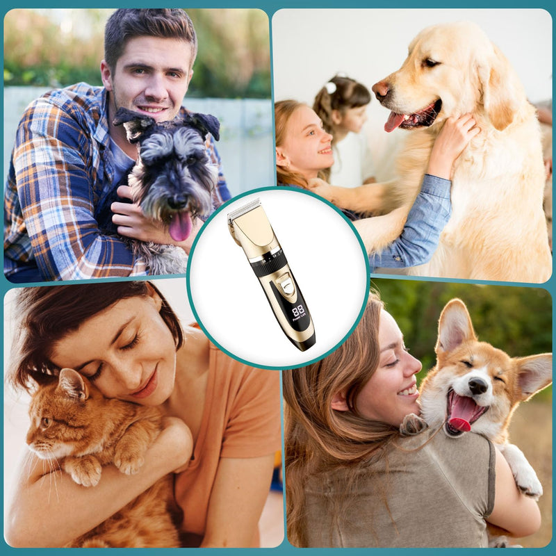 Sjpzwcrl Dog Clipper Professional Clipper Dog Cat Rechargeable Wireless Pet Hair Trimmer Electric Dog Trimmer Kit with LCD Display for Dog Cat Pet Gold - PawsPlanet Australia