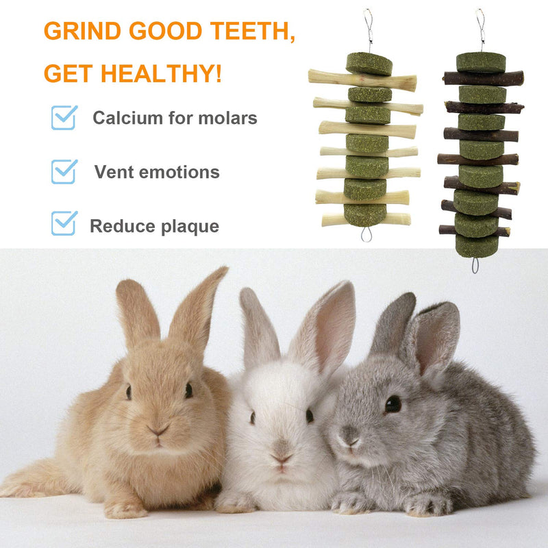 ROZJOVU Rabbit Guinea Pig Bunny Chew Toys for Teeth Grinding, Cage Hanging Toy, Organic Pet Treats for Bunny,Chinchillas, Hamsters(Sweet Bamboo+Apple Sticks+Alfalfa Cakes+Timothy Hay) - PawsPlanet Australia