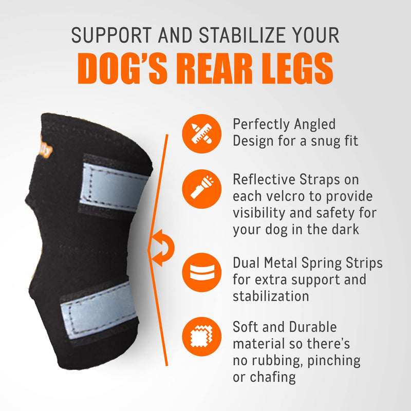 NeoAlly Super Supportive Dog Braces for Rear Leg and Hock Joint with Dual Metal Spring Strips Stabilize Canine hind Legs from Wound, Injury, Sprains, Arthritis (S Pair) S Black - PawsPlanet Australia
