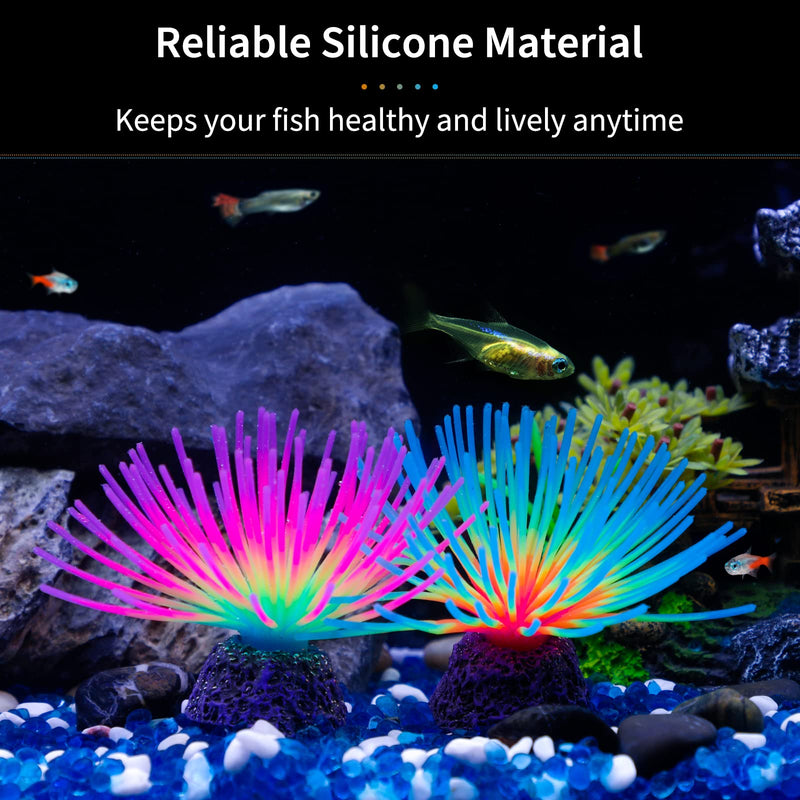 Uniclife Aquarium Imitative Rainbow and Iridescent Blue Sea Urchin Balls Artificial Silicone Ornament Set with Glowing Effect for Fish Tank Landscape Decoration 3.8 D x 7 H(CM) Rainbow+Blue - PawsPlanet Australia