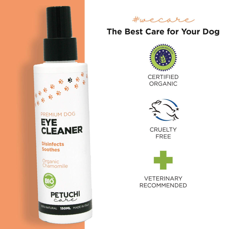 PETUCHI Eye Cleaner for Dogs Bio; Disinfects and Calms Irritated Eyes; Eye Drops in Soft and 100% Natural Spray; Easy Application; 150ml - PawsPlanet Australia