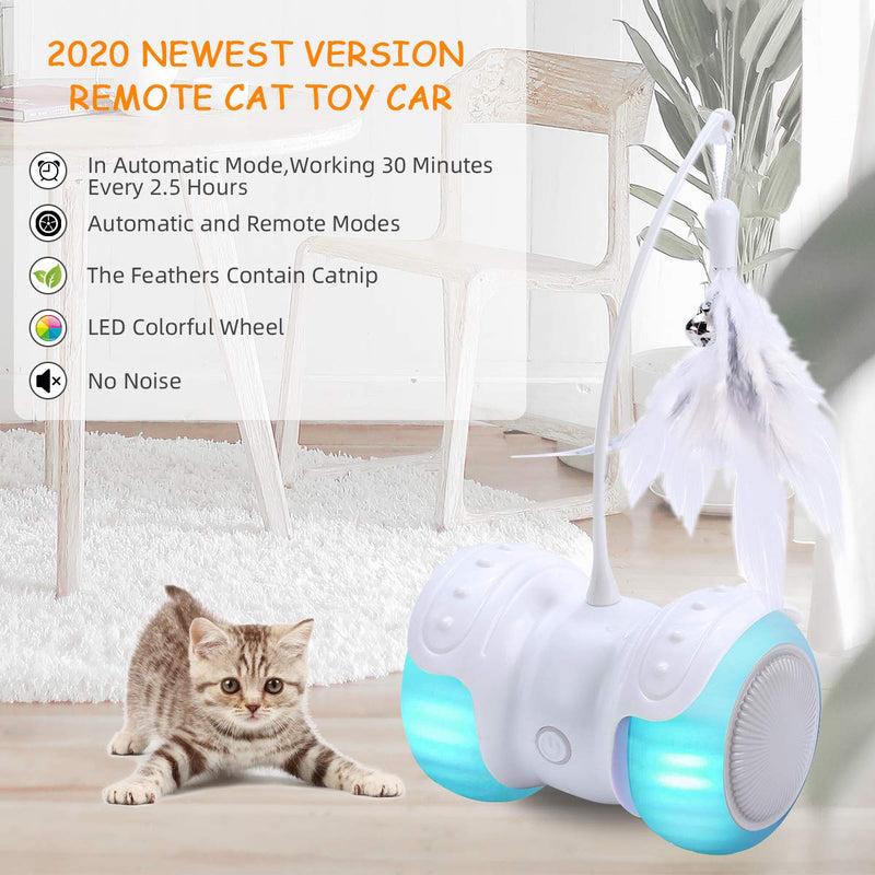 Pakoo Interactive Robotic Cat Toys, Remote Control Cat Toys for Indoor Cats Automatic/Manual Electric Kitten Toys USB Rechargeable 360 Degree Self Rotating Kitty Toys with Catnip Feather Bell - PawsPlanet Australia