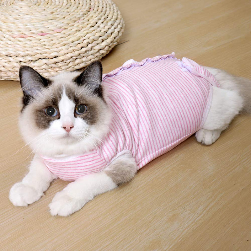 LIANZIMAU Cat Recovery Suit With Avoid Licking For Surgical Abdominal Wounds Soft Breathable Home Indoor Pet Clothing E collar Alternative For Cats Dogs After Surgery Wear Pajama Suit M Pink striped - PawsPlanet Australia
