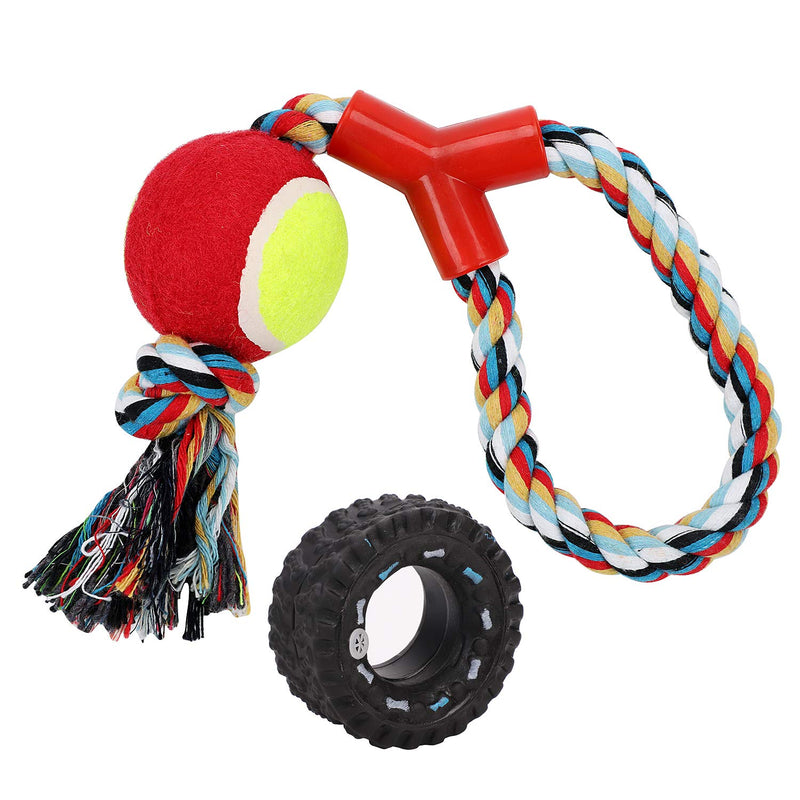 Dog Rope Ball Props Chew Rope Props Teeth Cleaning and Training Props Puppy Cotton Rope and Boll and Chew Sound Tire Shape Prop Squeaky Play Prop - PawsPlanet Australia