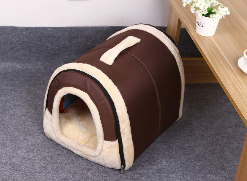 HARESLE Portable Small Pet House Soft Bed Cat House Washable with Removable Cushion 2 Sizes (L, Brown) L - PawsPlanet Australia