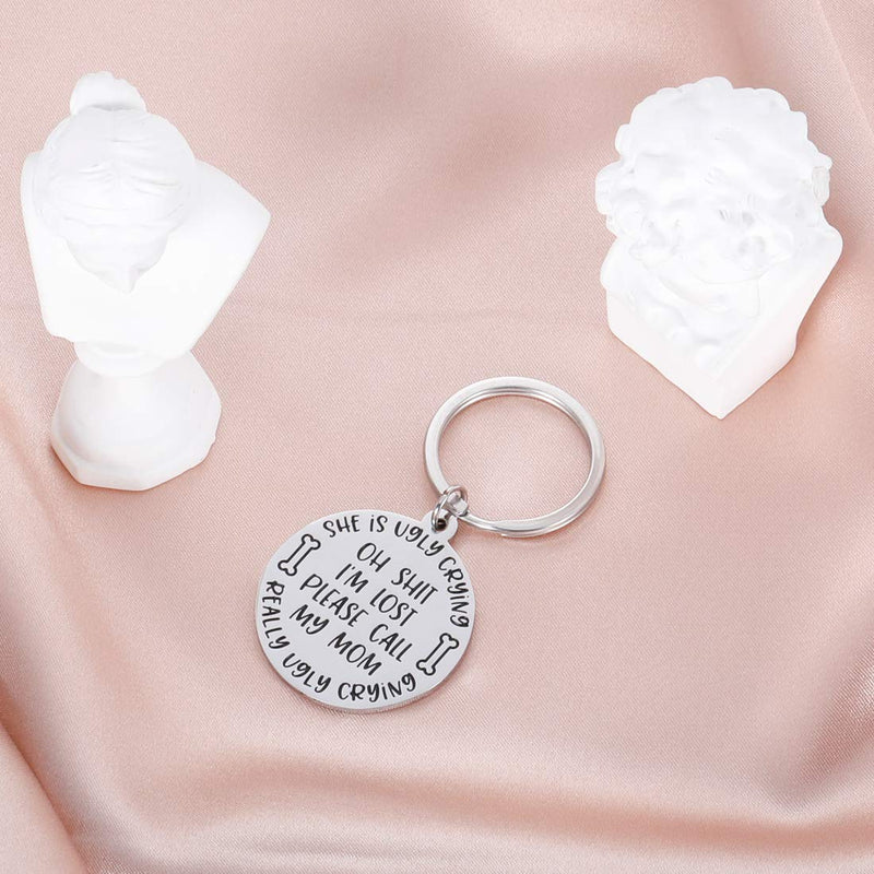 [Australia] - Funny Pet Tag for Cats Dogs Owner Oh Shit I’m Lost Call My Mom She’s Ugly Crying Double–Side ID Dog Collar Tag Stainless Steel 