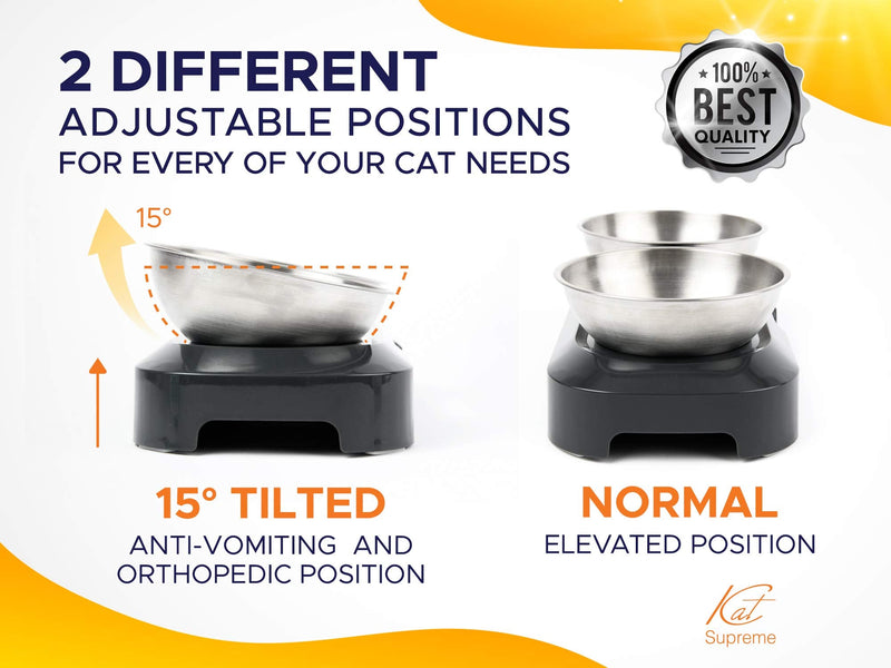 KatSupreme Tilted Cat Food Bowls - Elevated Cat Bowls, Anti Vomiting Cat Bowl Set, Stainless Steel Cat Bowls, Cat Food Bowls Elevated, Raised Cat Bowls for Indoor Cats, Orthopedic Cat Bowl - PawsPlanet Australia