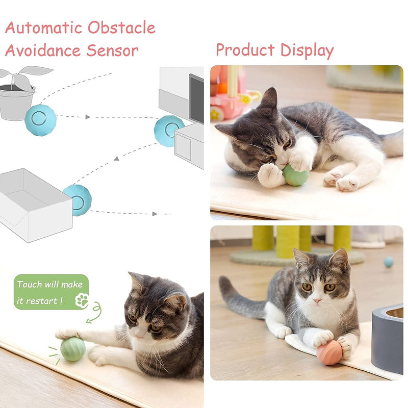 Cheerble Ice Cream Ball Smart Automatic Interactive Ball Auto Rolling Cat Toy for Kittens Home Alone Blue - PawsPlanet Australia