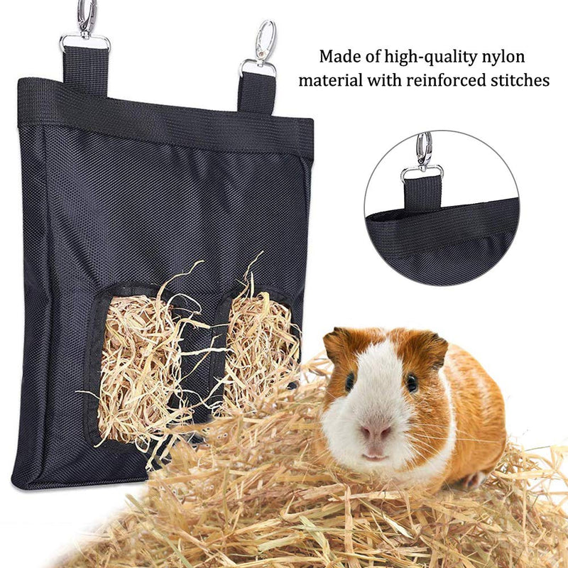 Rabbit Hay Feeder Bag, Guinea Pig Hay Feeder Guinea Pig Hay Feeder Storage Pet Essential Feeder Storage Bag for Guinea Pigs Chinchillas Rabbits Hamsters Small Animal 25*28cm (Black, 2 Openings) - PawsPlanet Australia