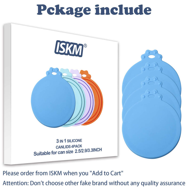 ISKM Can Covers 4 Pack Universal Silicone Food Can Lid Cover BPA free FDA Certified for Pet Food One Size Fits Most Standard Size Dog and Cat Can Tops (4 Pack/Blue) 4 Pack/Blue - PawsPlanet Australia