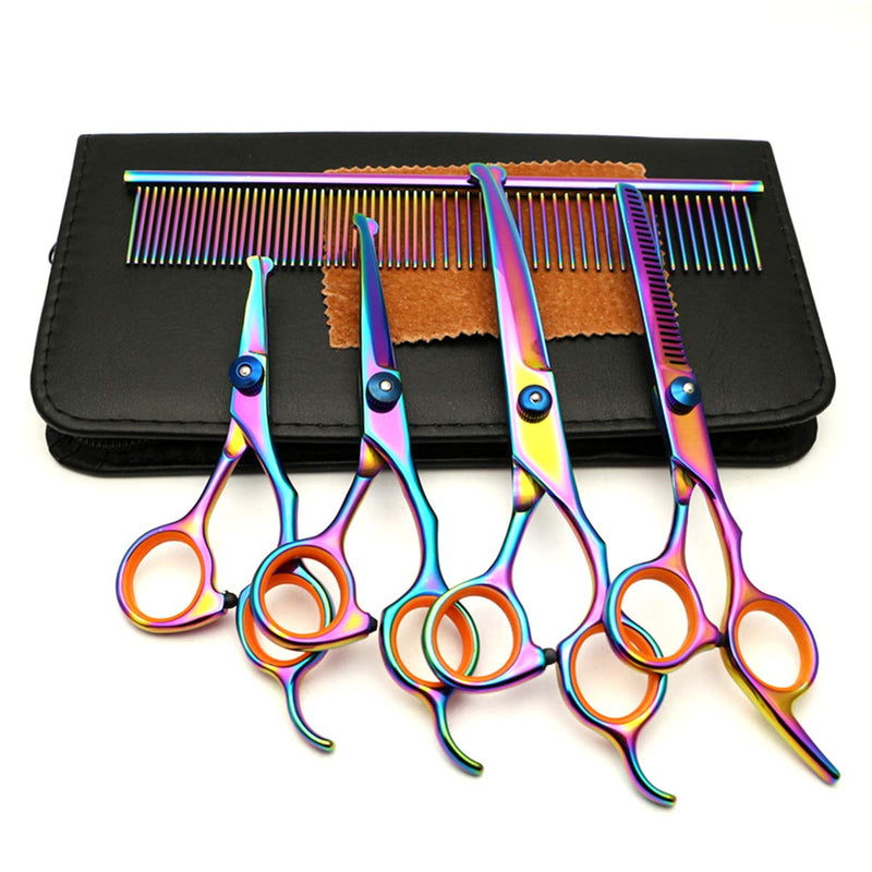 Laelr Dog Grooming Kit, 5Pcs Pet Grooming Scissors Set Professional Pet Trimmer Kit Stainless Steel Dog Cat Hair Care Cutting Scissors Thinning Shear, Curved Scissors, Grooming Comb - PawsPlanet Australia