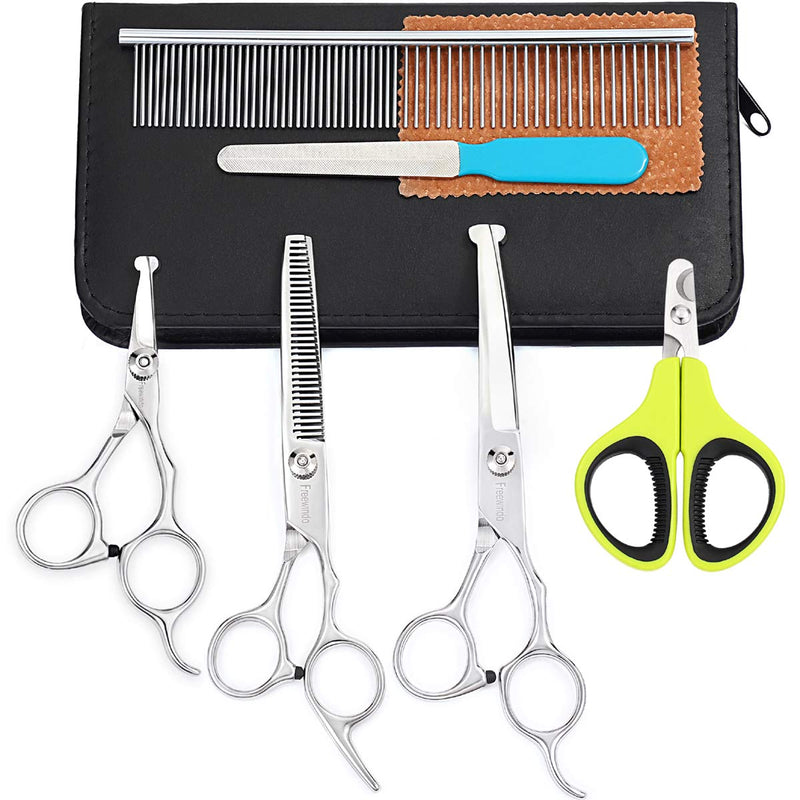 [Australia] - Freewindo Dog Grooming Scissors Kit with Safety Round Tip, Heavy Duty Stainless Steel Cat Dog Scissors and Cat Nail Clippers for Cat Puppy Rabbit Guinea Pig and Bird 