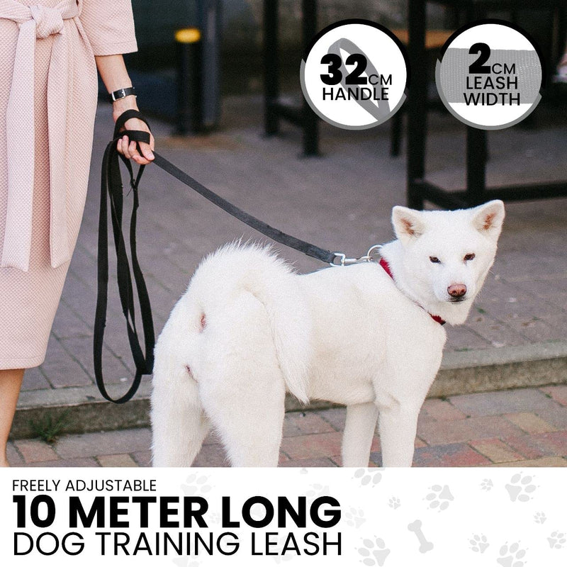 Loutep Training Lead for Dogs -10m (32ft) Black Durable Nylon Long Line Dog Lead with Padded Handle & Heavy - Duty Swivel Hook  Leash for Pet Obedience, Tracking & Camping Play - PawsPlanet Australia