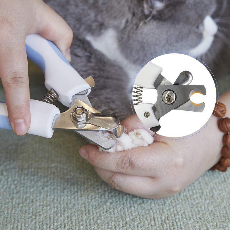 Luccalily Cat Nail Clipper with Safety Guard, Pet Nail Clipper and Claw Trimmer to Avoid Over-Cutting Stainless Steel for Cats Dogs, Free Nail File and Comb Blue - PawsPlanet Australia