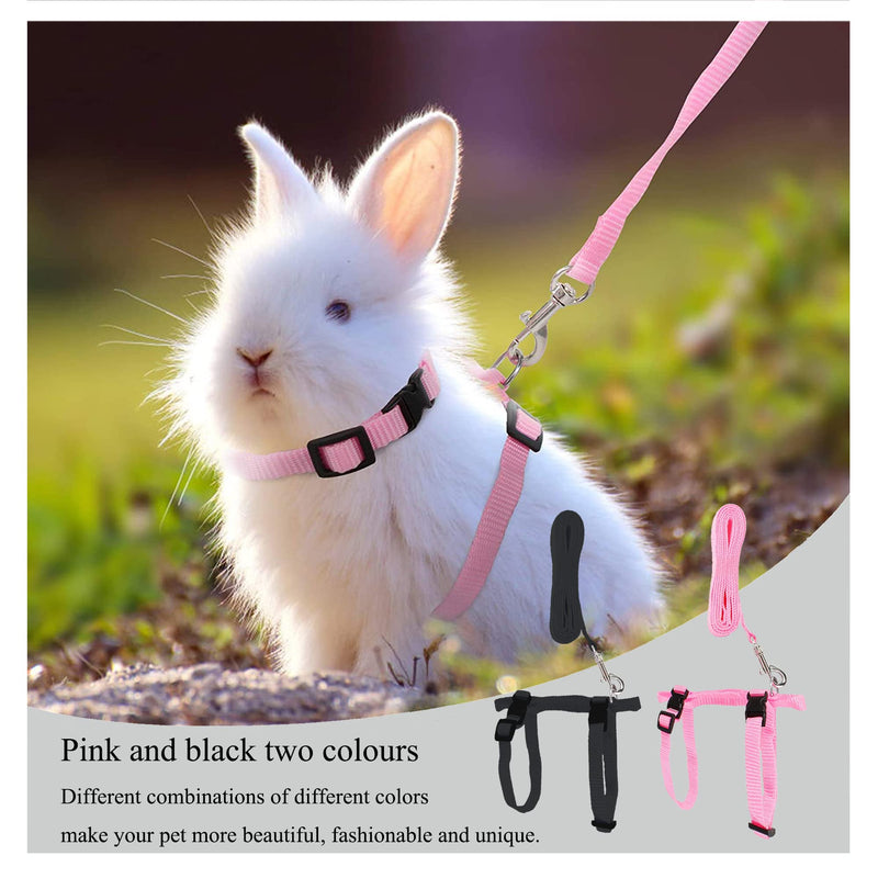 USHS Pack of 2 Pet Rabbit Harness, Rabbit Harness, Adjustable Jogging Harness, Cat Harness, Leash, Adjustable Rabbit Harness for Rabbits, Kittens, Puppies and Other Small Animals (Pink + Black) - PawsPlanet Australia