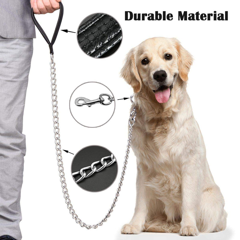 Dog Chain Leash, Chew Proof Dog Leash with Comfortable Handle and Swivel Clip for Medium Large Size Dogs' Walking Hiking and Training 3 mm - 4 ft Black - PawsPlanet Australia