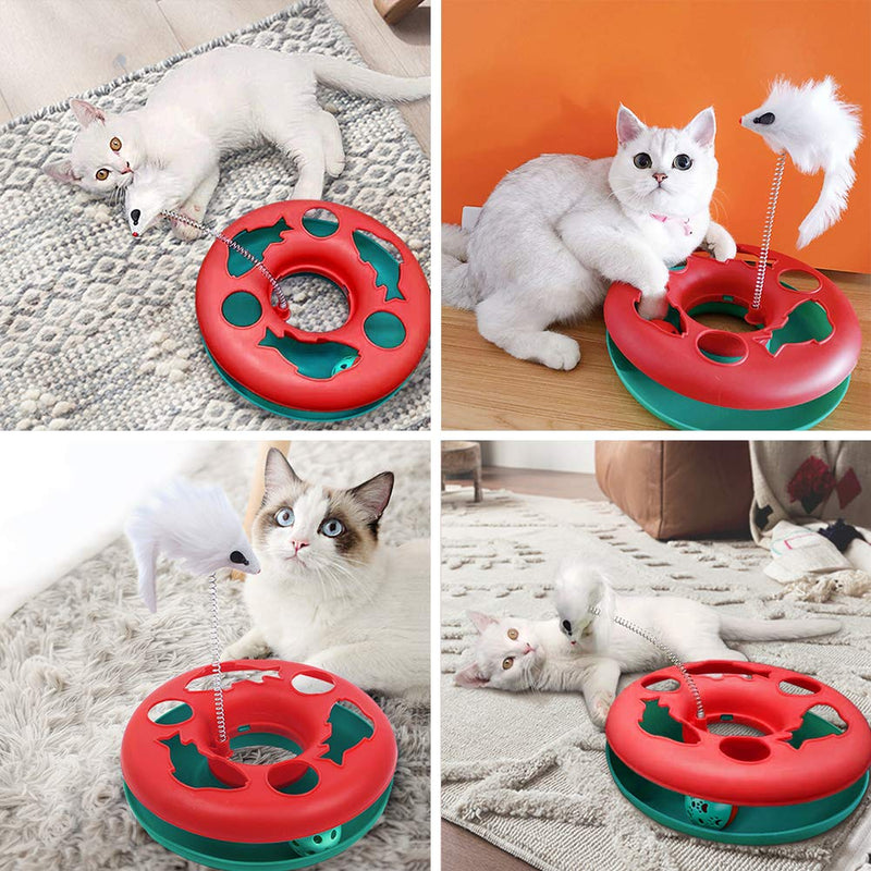 Cat Toys, Cat Toys for Indoor Cats,Interactive Kitten Toys Roller Tracks with Catnip Spring Pet Toy with Exercise Balls Teaser Mouse Christmas red - PawsPlanet Australia