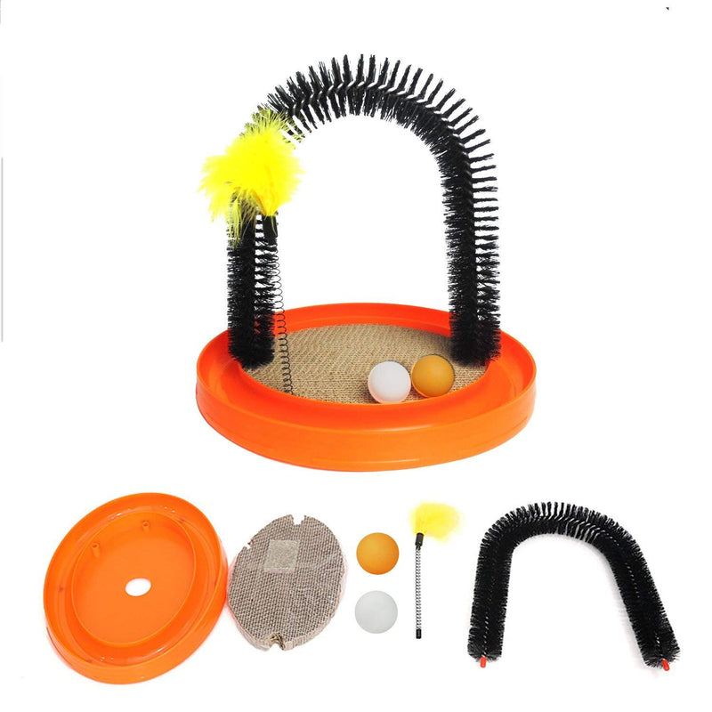 [Australia] - Donhouse Arch Cat Groom Self Grooming Cat Toy Cat Self Groomer, Massager and Cat Scratcher with Scratch Pad and Catnip,4 in 1 Interactive Kitten Toys for Training,Exercising,Playing Blue 