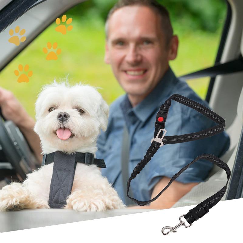 Lollanda Dog Car Seat Belt, Dog Belt for Car Seats with Reflective Strips and Buffer Ropes, Adjustable Dog Belt for Large, Medium and Small Dogs (Black) Black - PawsPlanet Australia