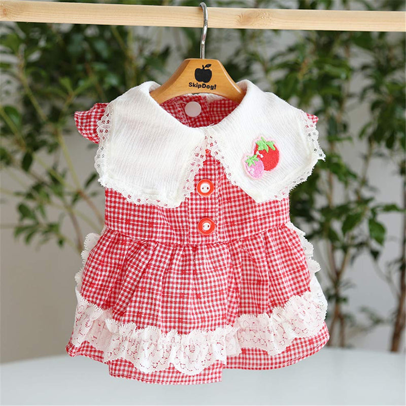 Hdwk&Hped Spring Summer Small Dog Dress Cute Strawberry Plaid Pink Skirt for Small Dog Cat Puppy #1-#5 (#1) Strawberry Style Pink - PawsPlanet Australia