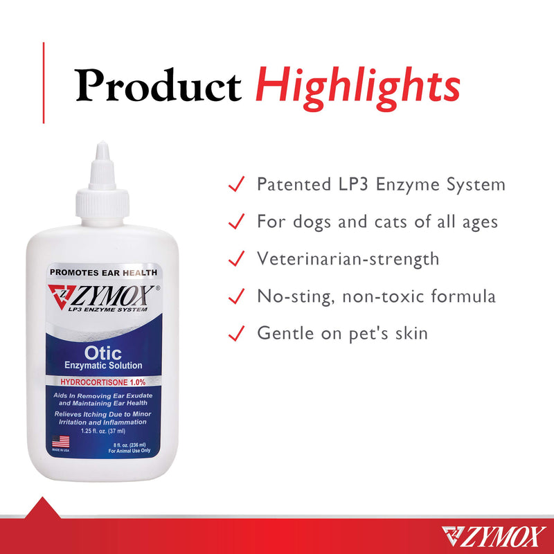 Pet King Brands Zymox Otic Enzymatic Solution for Dogs and Cats to Soothe Ear Infections with 1% Hydrocortisone for Itch Relief, 8oz - PawsPlanet Australia