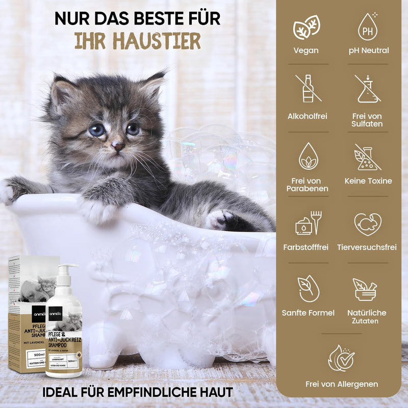 Care & Anti-Itching Shampoo for Dogs & Cats - Dry Skin, Itching & Odor - 500ml Cat Shampoo with Lavender Oil - Dog Shampoo Sensitive Skin Care - Coat Care - All Cat & Dog Breeds - PawsPlanet Australia