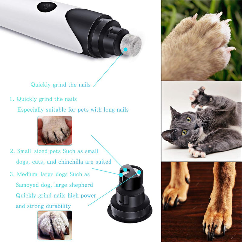 Homeriy Pet Nail File Grinders Quiet Pet Nail Trimmer Clippers Claw Care Quick Charging Electric Rechargeable Pet Nails Trimmer for Dogs & Cats Claw Care White - PawsPlanet Australia