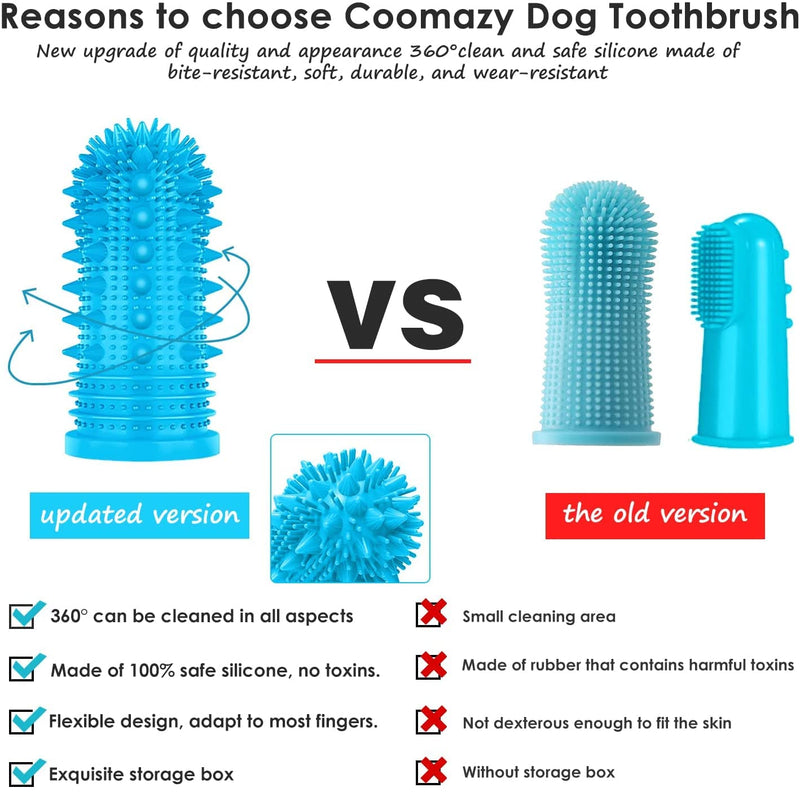 Coomazy Upgraded Dog Toothbrush, 4pcs 360° Full-Surrounded Bristles Dog Finger Toothbrush for Dogs Teeth Plaque, Food-Grade Silicone Pet Teeth Cleaning Breath Dental Care, Easy Pet Teeth Cleaning Kit - PawsPlanet Australia