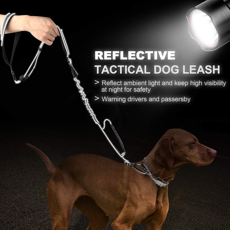 Reflective Tactical Dog Leash，Heavy Duty Bungee Dog Leash with Car Seat Belt,4-6 FT Adjustable Strong Shock Absorbing Balance Dog Leash with 2 Padded Handles for Training Medium Large Dogs - PawsPlanet Australia
