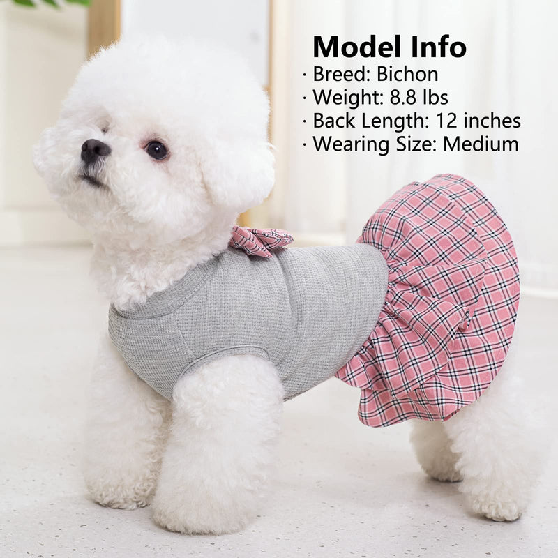 KYEESE Dog Dress Plaid with Bowknot Light Weight Pet Apparel for Small Dogs Cats Puppy Dog Outfits, Grey L Large - PawsPlanet Australia