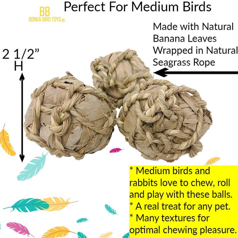 [Australia] - Bonka Bird Toys Seagrass Rope Coconut Fiber Banana Leaf Ball Pack Toy Parrot Foraging Foot Craft Part Talon Cage Banana Leaf Ball 3 Pack 