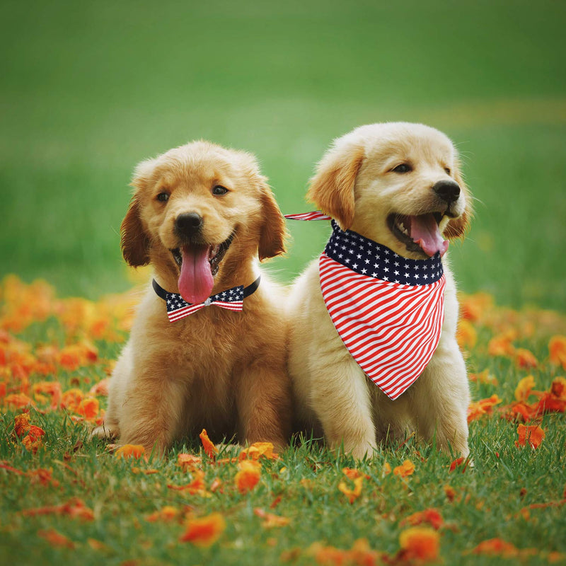 Weewooday 3 Pieces USA Dog Bandana American Flag Bow Tie Washable Dog Neck Bandana Medium Puppy Kerchief for 4th of July Independence Day - PawsPlanet Australia