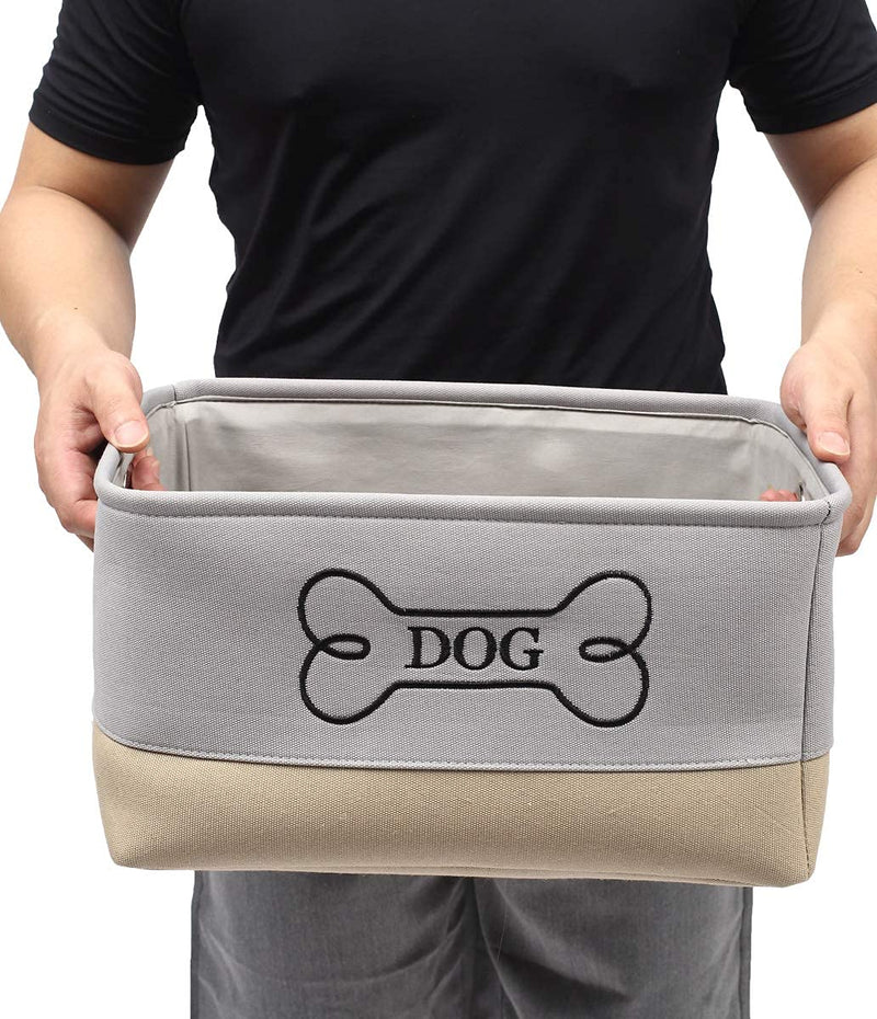 Morezi heavy duty puppy stuff baskets, dog toy bin storage with designed metal handle, pet organizer - Perfect for organizing pet toys, leashes, bandana, dry food, and bone - Gray Khaki - PawsPlanet Australia