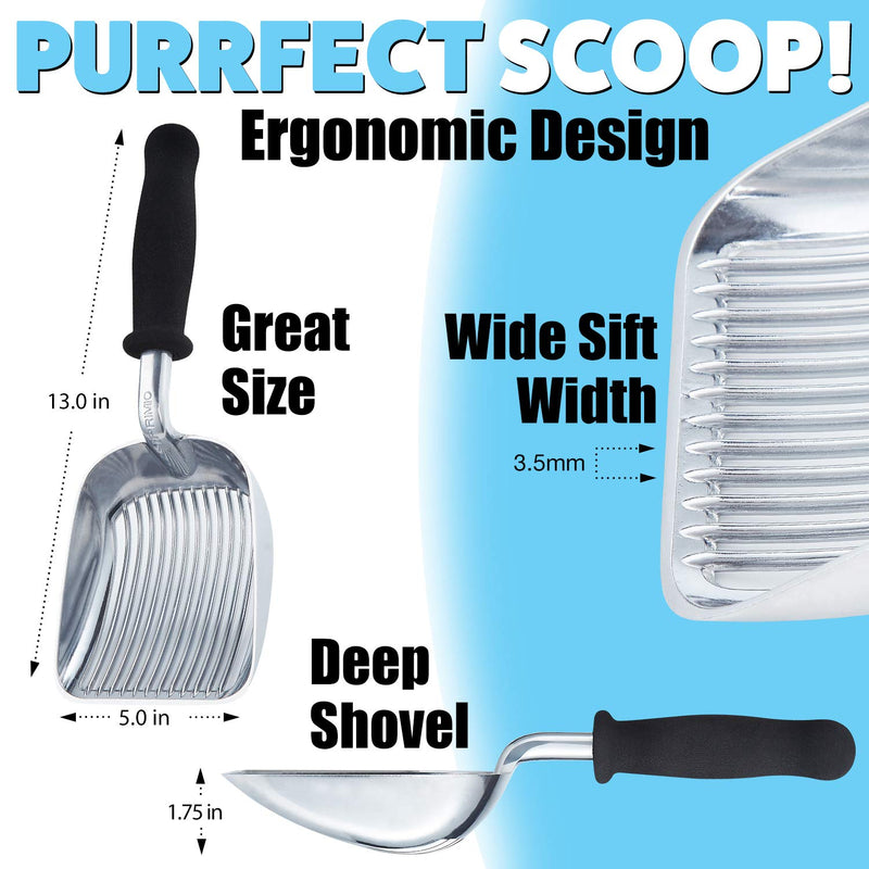 [Australia] - iPrimio Scooper Monster Cat Litter Scoop with Easy Grip Soft Foam Handle for Sore Hands - Fast Sifter/Deep Shovel. Patented. Large Silver 