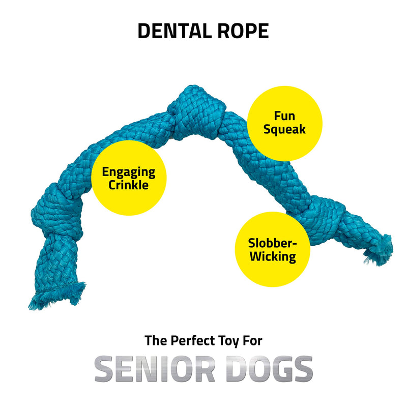 Playology Silver - Dental Rope Dog Toy - Designed for Senior Dogs - Engaging All-Natural Scent Medium (15-35 lbs) Peanut Butter - PawsPlanet Australia