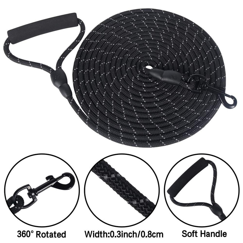 Vivifying Dog Training Lead, 19FT/6M Floatable Long Reflective Recall Dog Lead with Comfortable Handle for Hiking, Camping, Walking (Black) Black - PawsPlanet Australia