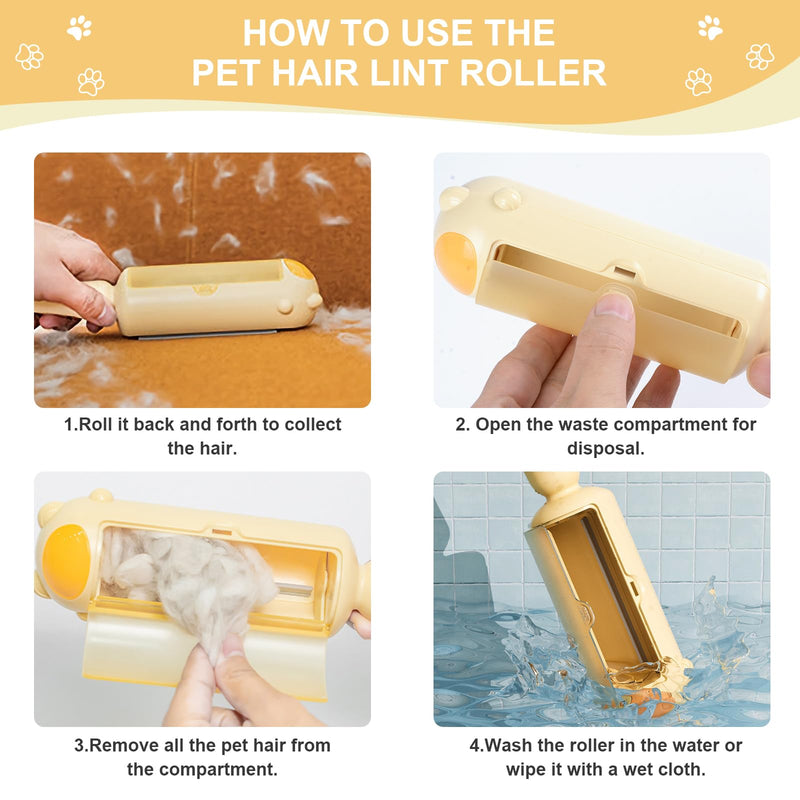 MEYDLL Pet Hair Remover Lint Roller Lint Roller for Cat Hair and Dog Hair Lint Brush Reusable Pet Hair Remover Brush for Pet Hair Dog Hair Cat Hair Lint Roller for Sofa Bed Yellow - PawsPlanet Australia